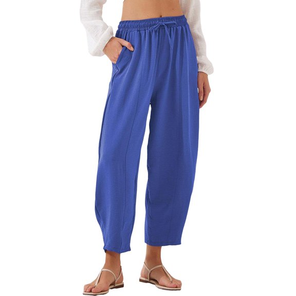 yunLCZ Women's Straight Leg Pants High Wa Women's Summer High Waisted Baggy Pants Casual Ankle Length Trouser Slacks With Pockets