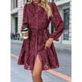thumbnail image 5 of Womens Long Sleeve Fall Dresses 2025 Button Up Waist with Belt A-Line Mini Dress Casual Fall Winter Dress Wine Red S, 5 of 8