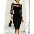 thumbnail image 4 of Women Off Shoulder Mesh Patchwork 3/4 Sleeve Midi Dress Sweetheart Neck Bodycon Evening Party Dress, 4 of 4