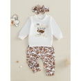 thumbnail image 3 of Toddler Baby Girl Fall Outfits 0 6 12 18 24 Months 2T 3T Letter Print Long Sleeve Sweatshirt with Heart Football Pattern Pants Headband Clothing Set, 3 of 9