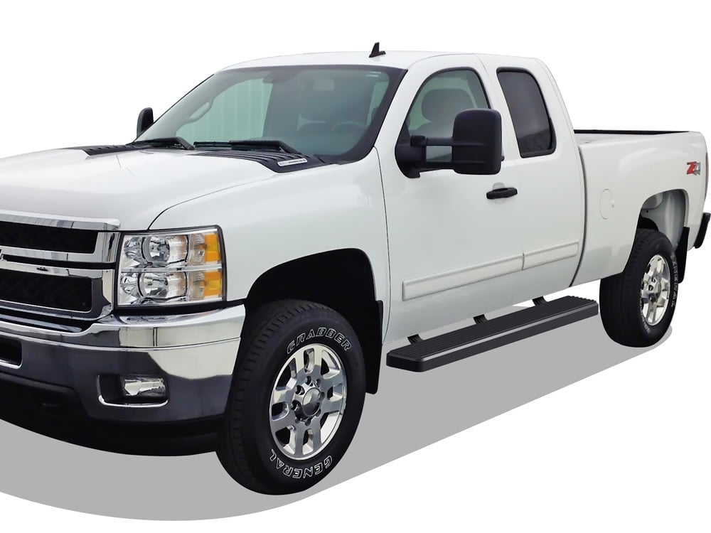APS Running Boards 6in Matte Black Compatible with Chevy Silverado GMC Sierra 2007-2018 Double Extended Cab & 2500 3500 2019 (Exclude 07 Classic) Stainless Steel (Nerf Bars Side Steps)