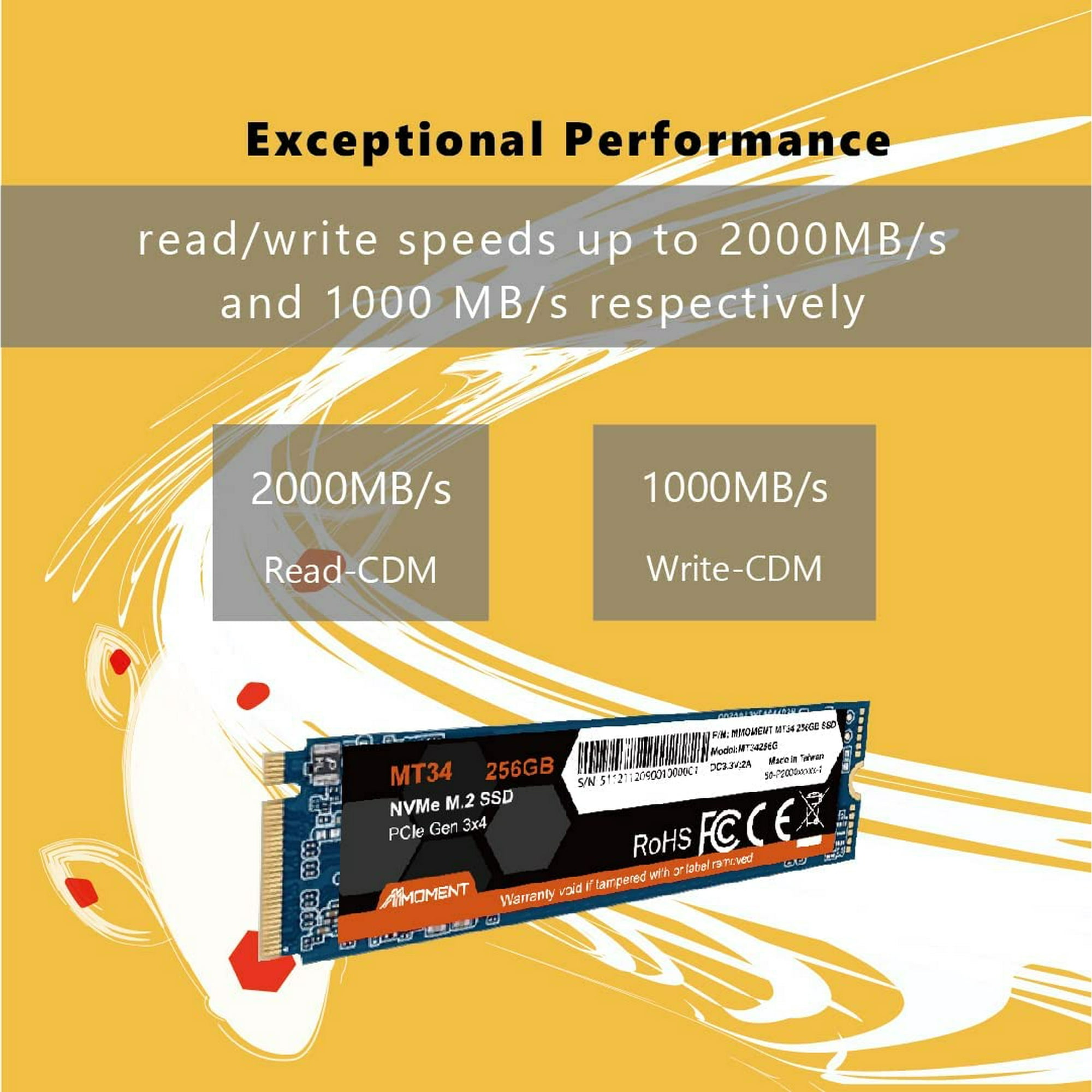 NVMe M.2 2280 PCIe Gen 3x4, Solid State Drive Internal SSD (MT34