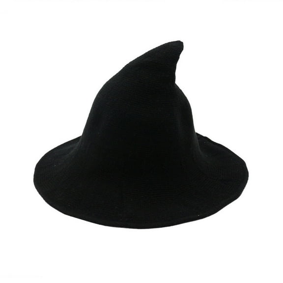 Clearance! Baberdicy Women Witch Hat Foldable Costume Sharp Large Brim Crochet Warm Winter Cap Black