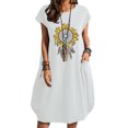 thumbnail image 4 of SMihono Robe d'Été Boho pour Femmes Grande Taille Robe d'Été en Coton et Lin à Imprimé Floral Manches Courtes avec Poche Col Rond Ample, 4 of 6