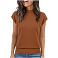 thumbnail image 2 of QUNYINEY Mock Neck T Shirts for Women Trendy Short Sleeve Cotton Summer Tops Slim Fit Pullover Solid Casual Shirts, 2 of 5