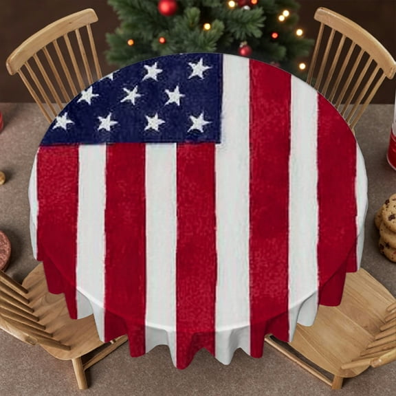 RKSupls Round Tablecloth - American Flag Patriotic Microfiber Table Cover - Soft, Stain Resistant & Washable Decor for Wedding, Party, Holiday, Home Dining, 60x60inch