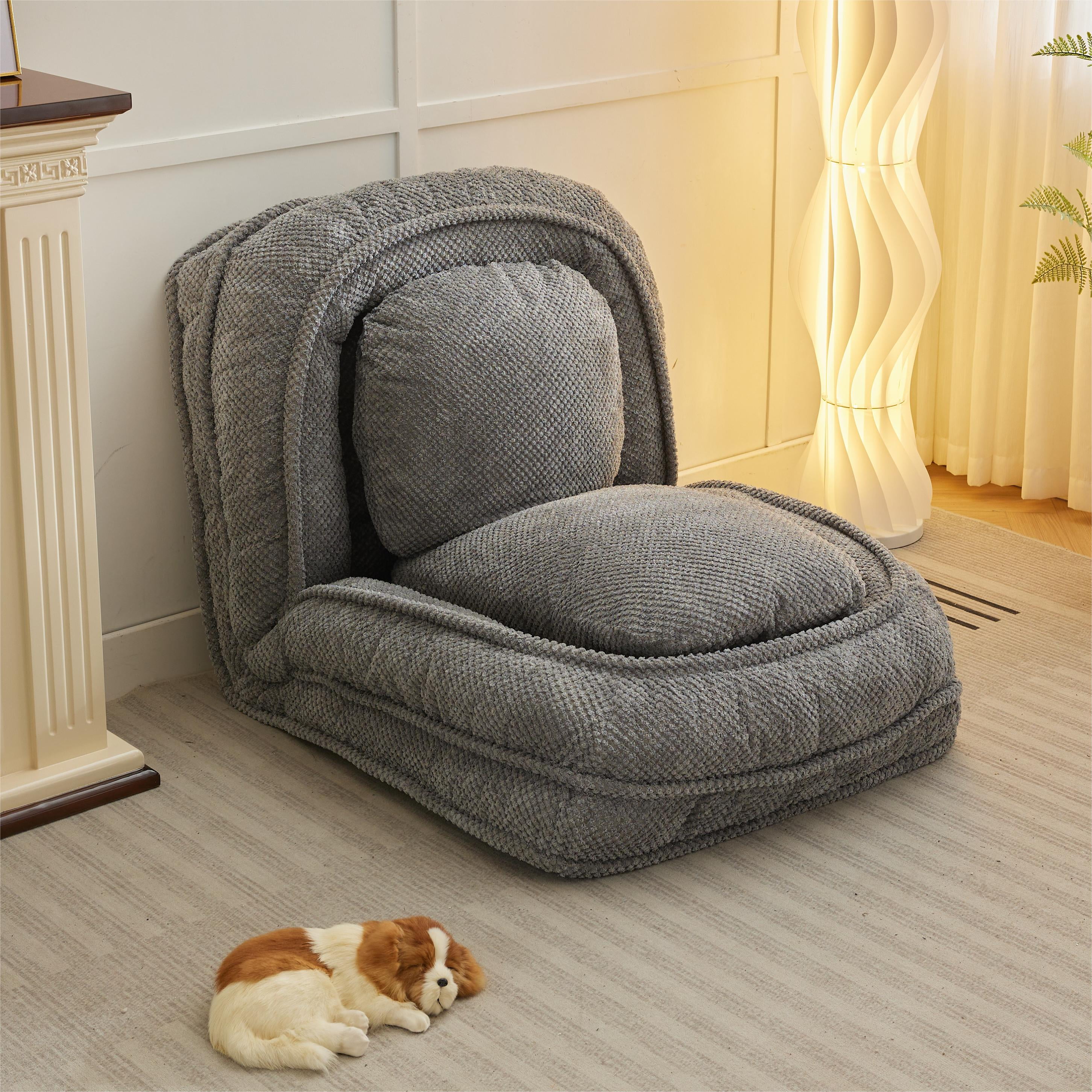 BaPiPro Multi-Function Pet Bed & Lazy Sofa Couch, 5 Adjustable Positions for Sitting & Sleeping, Foldable Space-Saving Design for Bedroom & Living Room, Gray