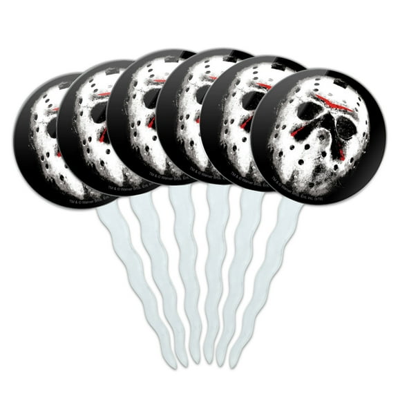 Friday the 13th Jason Mask Cupcake Picks Toppers Decoration Set of 6