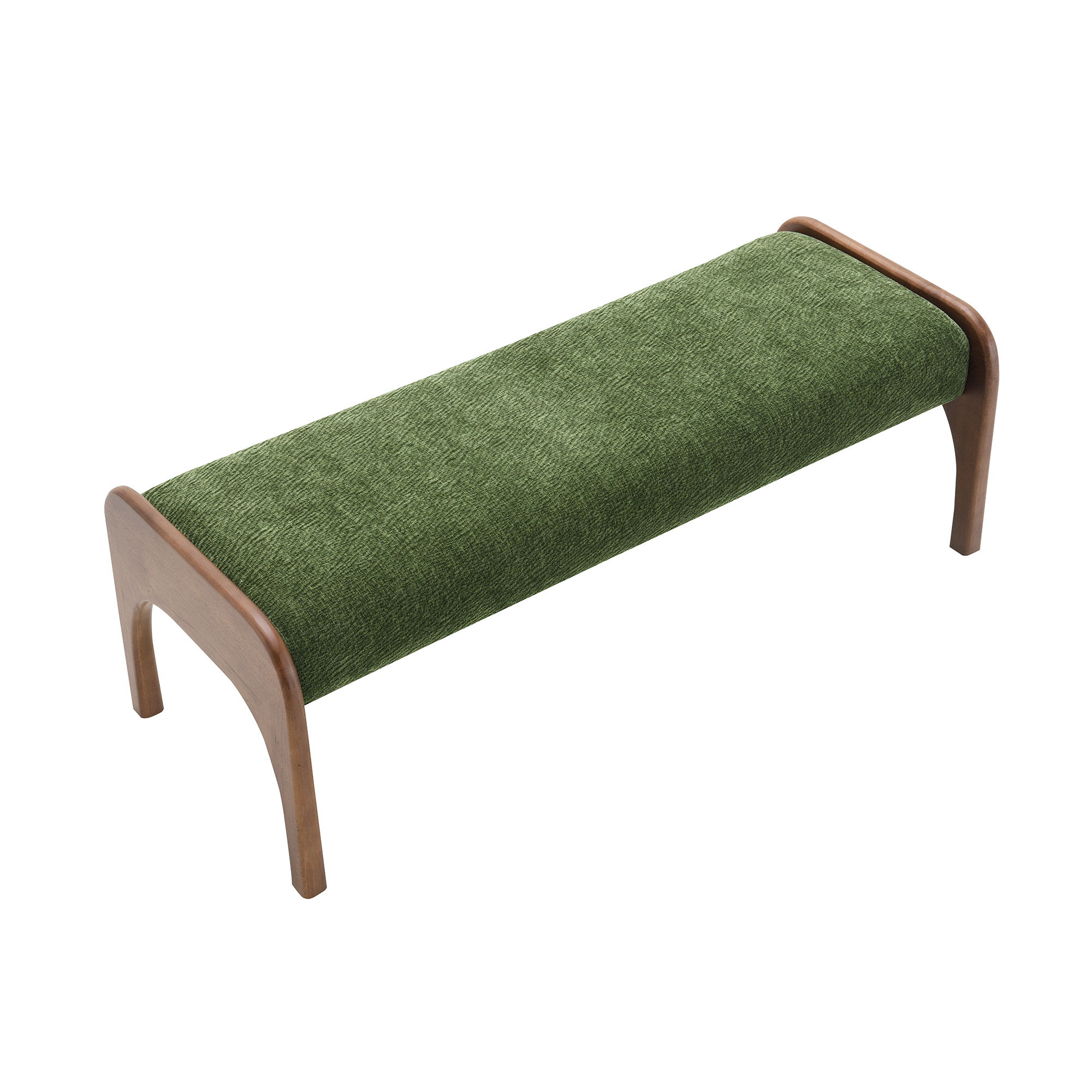HOQBN Upholstered Long Bench, Modern Dining Bench with Soft Chenille Fabric &Rubber Wood Legs for Kitchen Table, Bedroom, Entryway Green