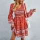 thumbnail image 3 of Vestido con mangas abullonadas, escote en V, largo, fruncido, estampado floral Vestido con escote en V, estampado floral Solución innovadora, 3 of 6