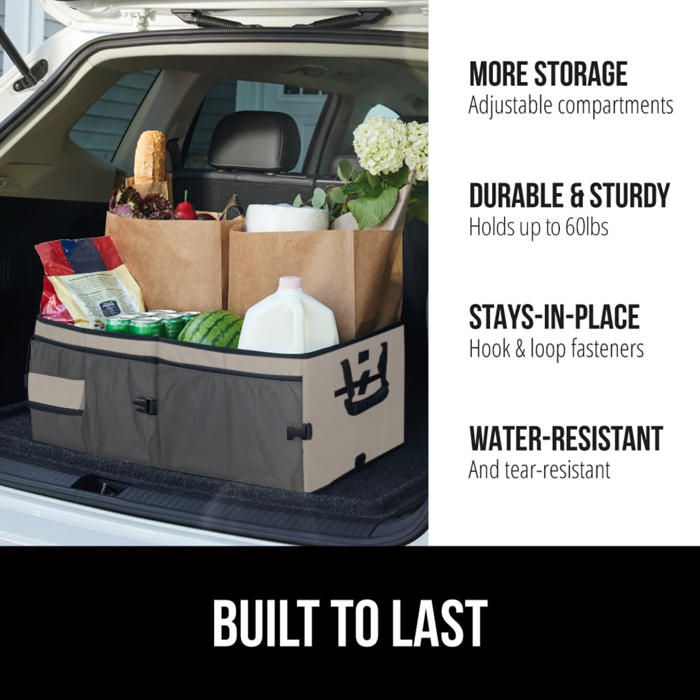 GORILLA GRIP Trunk Storage Organizer, Collapsible Container for Car Sedan or SUV, Beige