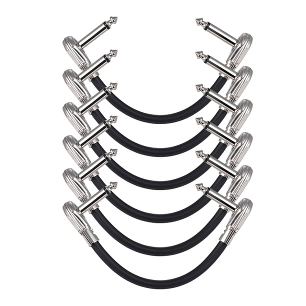 Cable de audio Ammoon 15 cm / 6 pulgadas Pedal de efectos de guitarra Cable de conexión para instrumentos 1/4 "Conector plateado en ángulo recto Chaqueta de PVC negra, paquete de 6 Tomshoo Cable de audio