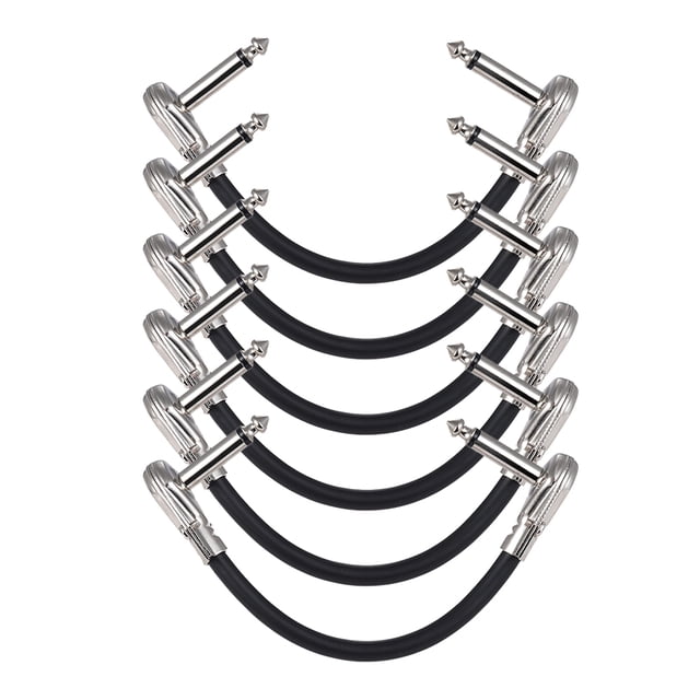 Cable de audio Ammoon 15 cm / 6 pulgadas Pedal de efectos de guitarra Cable de conexión para instrumentos 1/4 "Conector plateado en ángulo recto Chaqueta de PVC negra, paquete de 6 Tomshoo Cable de audio