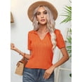 thumbnail image 5 of Women's V Neck Short Sleeve Collared Cable Sweaters Tops Solid Knit Soft Pullover Shirt Top for Casual Tangerine Color S, 5 of 10