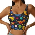 thumbnail image 2 of Haiem Dinosaurs in Space Pattern Womens Sports Bra - U Neck Padded Low Impact Yoga Bra Workout Crop Top Gym Moisture-Wicking Workout Vest -Medium, 2 of 9
