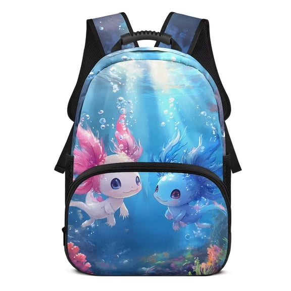 Yuyamidu Blue Pink Axolotl Kids Backpacks for Girls Boys Elementary School Backpacks 17 Inch Bookbag Middle School Backpack Kawaii Book Bag Kids School Bags