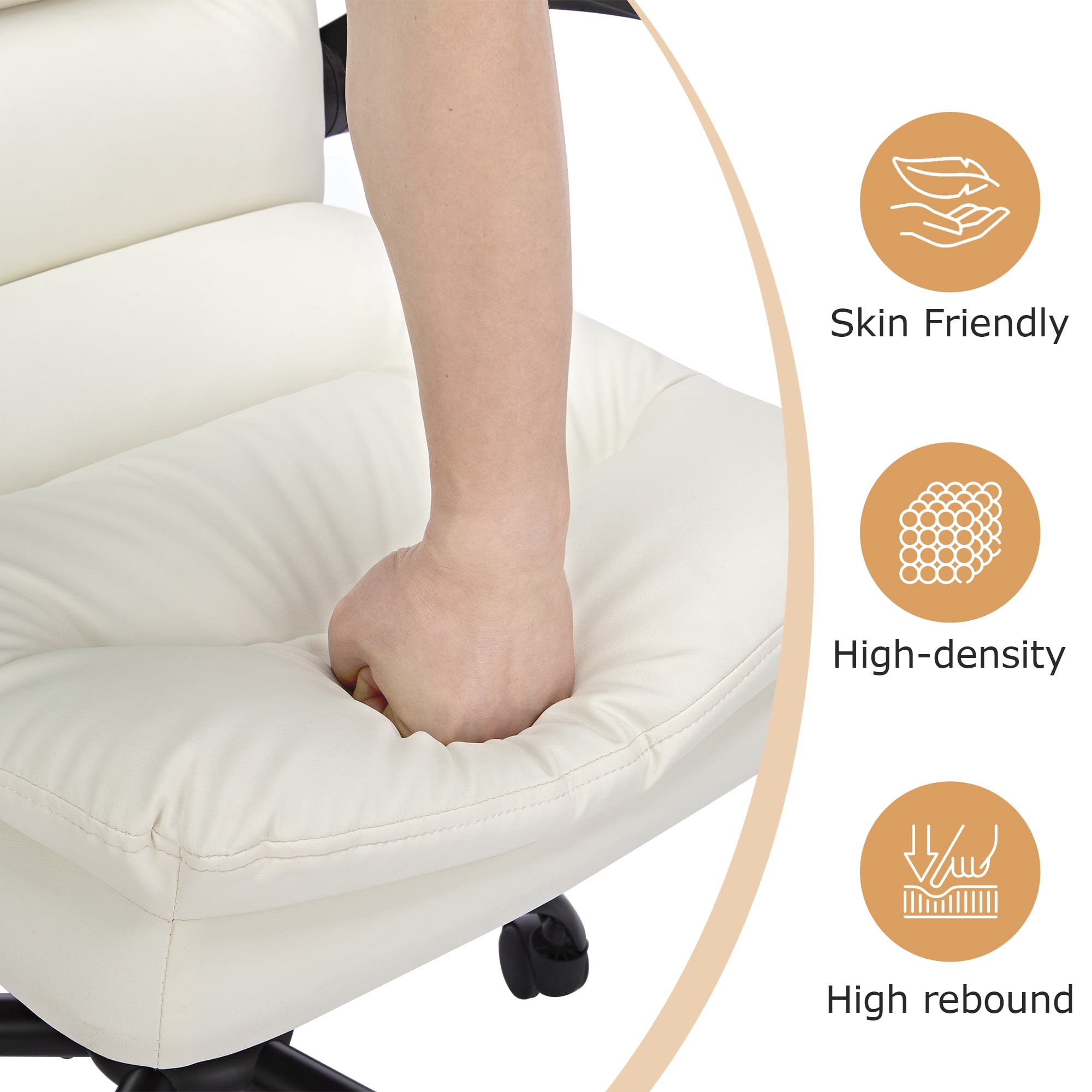 VECELO Ergonomic Office Chair, PU Leather Thick Padding Swivel Executive Computer Desk Chair With Upholstered Flip-Up Arms, White