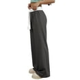 thumbnail image 3 of Women'S Contrast Color Waistband Sweatpants Wide Leg Pants with Drawstring Buckle Dark Gray L, 3 of 8