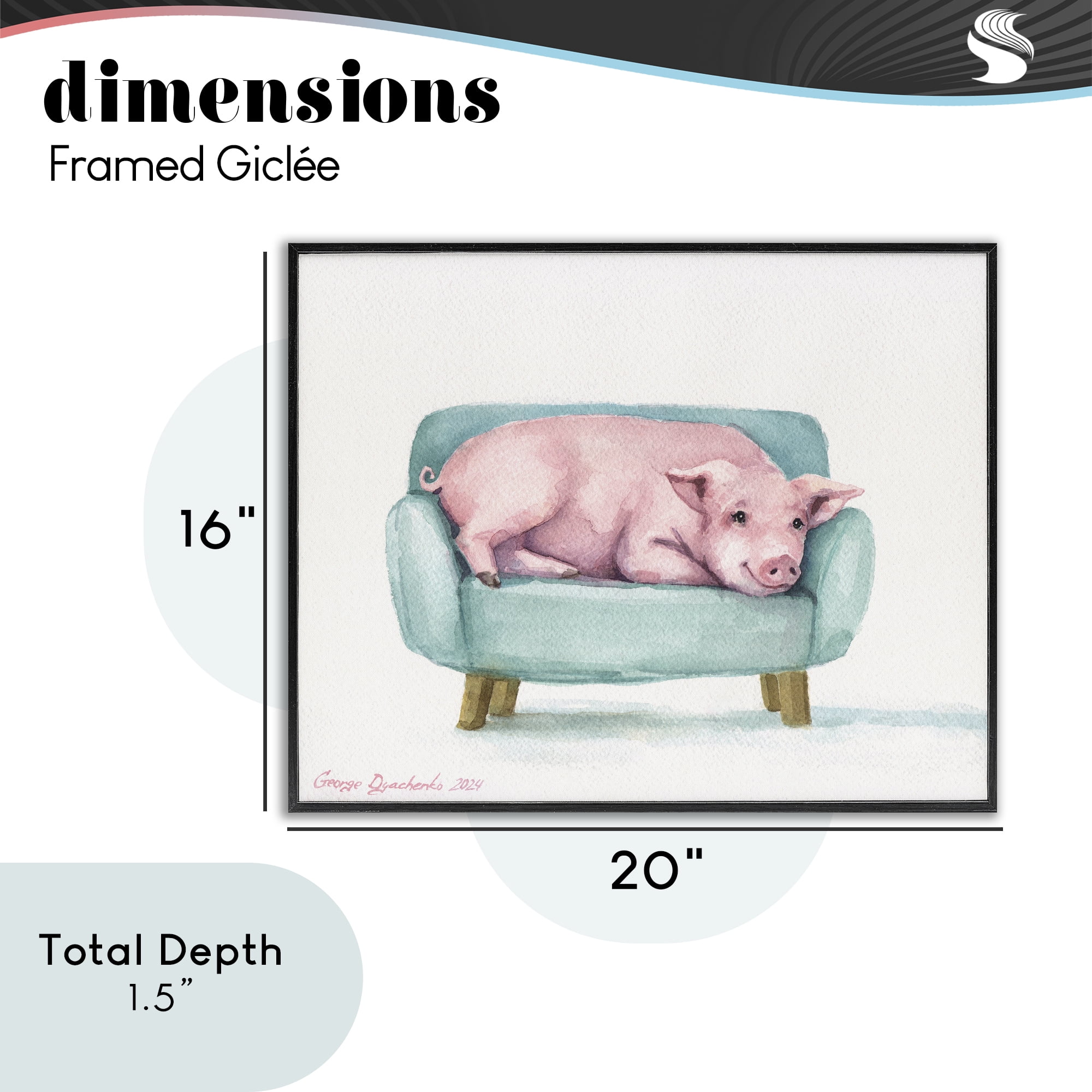 Stupell Industries Cute Piglet on Armchair Black Framed Giclee Art, design by George Dyachenko