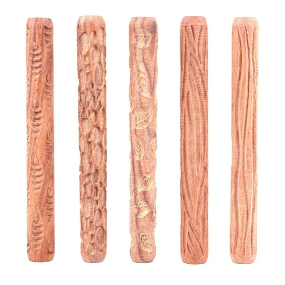 5PCS Pottery Tools Wood Hand Rollers for Clay Clay Stamp Clay Pattern Roller xc479