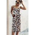 thumbnail image 2 of Robes pour Femmes - Sexy Col en V Bretelles Spaghetti Imprimé Floral Léopard Fendu Robe Tulipe Midi avec Ceinture, 2 of 7