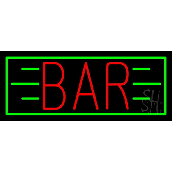 Red Bar With Green Lines And Border LED Neon Sign 10 x 24 - inches, Clear Edge Cut Acrylic Backing, with Dimmer - Bright and Premium built indoor LED Neon Sign for Bar decor.