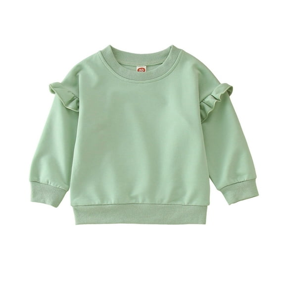 SUXIAN Girls Sweatshirt Solid Color with Ruffles Long Sleeve for Winter Casual Comfortable Green 12-18 Months