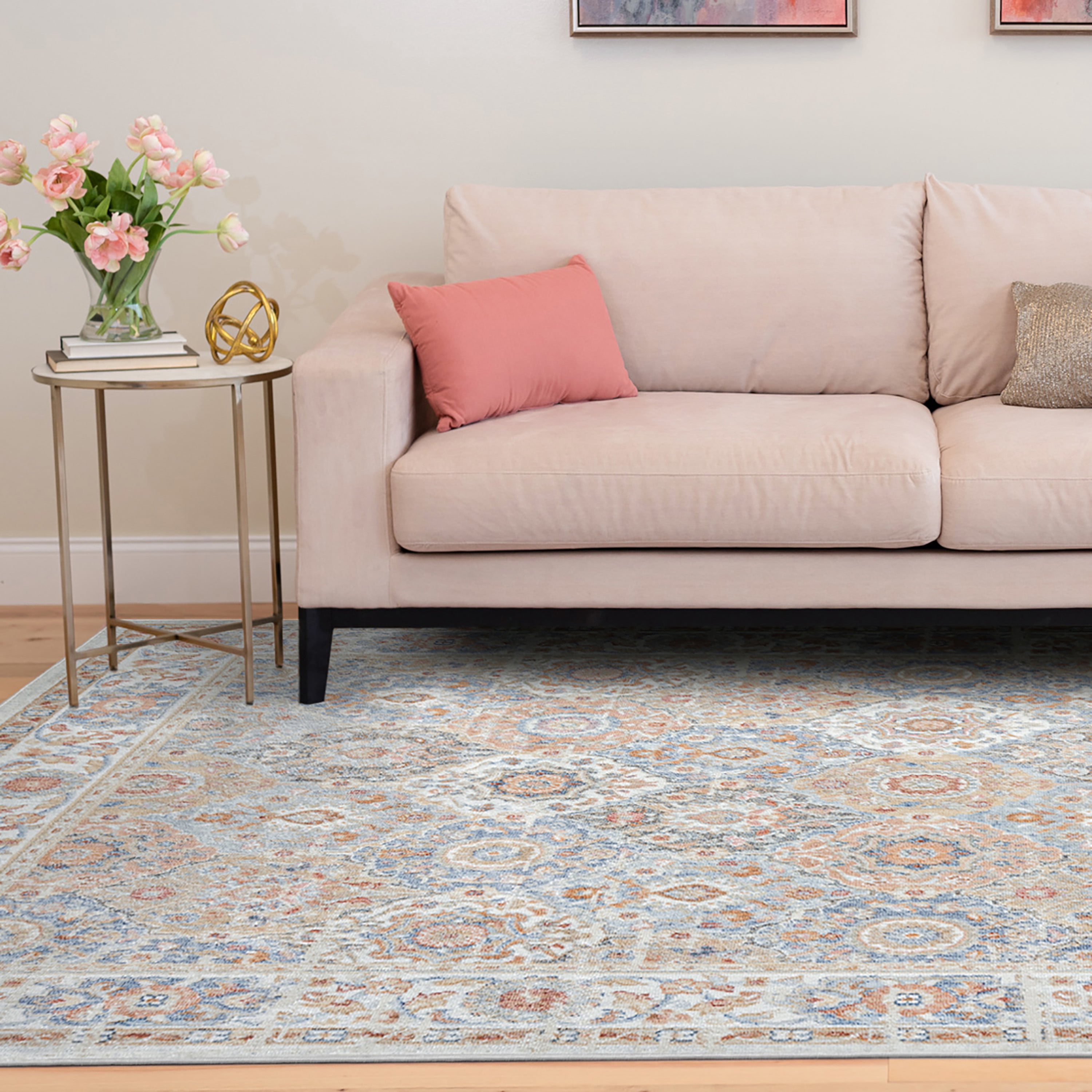 Allure Traditional 5' x 7' Cream and Gray Polypropylene Indoor Area Rug