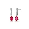 thumbnail image 6 of Forever Facets Jewelry Platinum Over Sterling Silver Ruby and 1/10th Carat Total Weight Lab Grown Diamond Pear Linear Tear Drop Earrings (H-I Color, I1 Clarity), 6 of 9