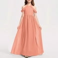 thumbnail image 4 of OGLCCG Girl's Chiffon Junior Bridesmaid Dresses Off Shoulder Floor Length Pageant Formal Dress for Teen Girls Halter Sleeveless Ball Gowns 3-14 Years, 4 of 4