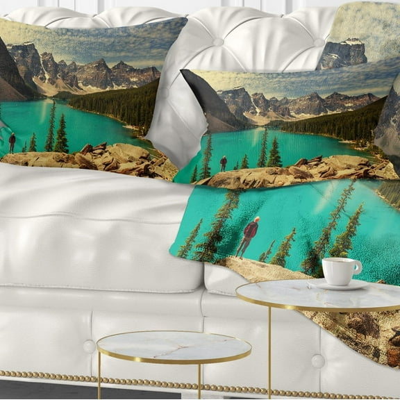 Designart Beautiful Moraine Mountain Lake - Landscape Printed Throw Pillow - 12x20