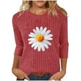 thumbnail image 2 of JTZGDY Cute Daisy Tops for Women Fall Lightweight Casual 3/4 Sleeve Round Neck Ribbed Knit Tunic Sweater Blouse Loose Fit Dressy Pullover Fashion 2025 Tshirts Red XXL, 2 of 7