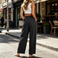 thumbnail image 5 of Women Corduroy Pants Business Casual Slacks Elastic High Waisted Straight Wide Leg Pleated Pockets Work Office Clothes Dressy Spring Bottoms, 5 of 6