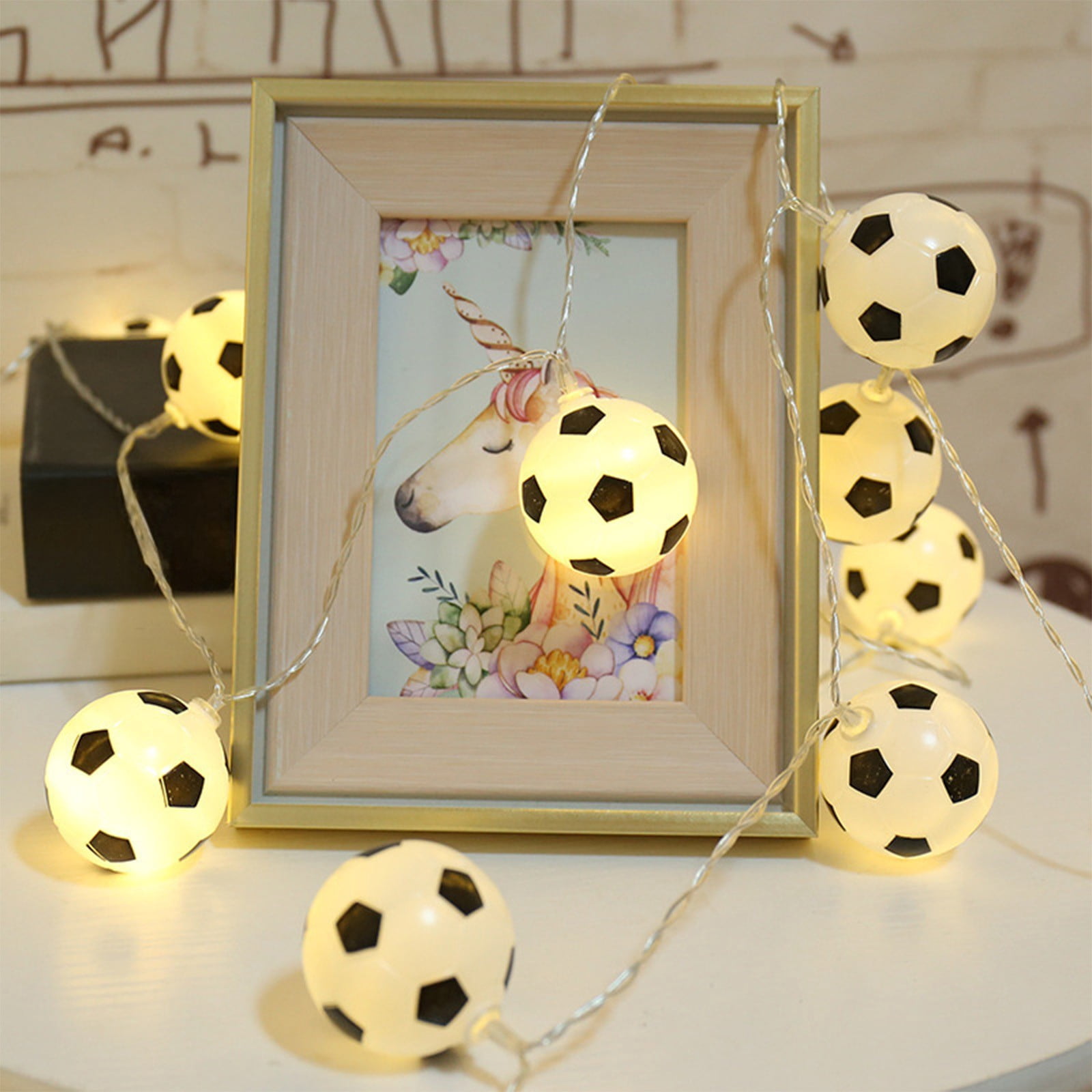 Fufafayo under $5 Soccer String Lights Battery Operated 4.9 Ft Football Decor Lights, Indoor Outdoor Sports Themed Party Decor for Christmas Boys Bedroom Holiday