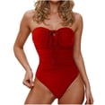 thumbnail image 1 of Swiftwear Maillot de Bain une Pièce Sans Bretelles pour Femmes avec Détail à Nouer devant et Section Intermédiaire Froncée - Maillot de Bain Extensible pour Plage/piscine Rouge TG, 1 of 4