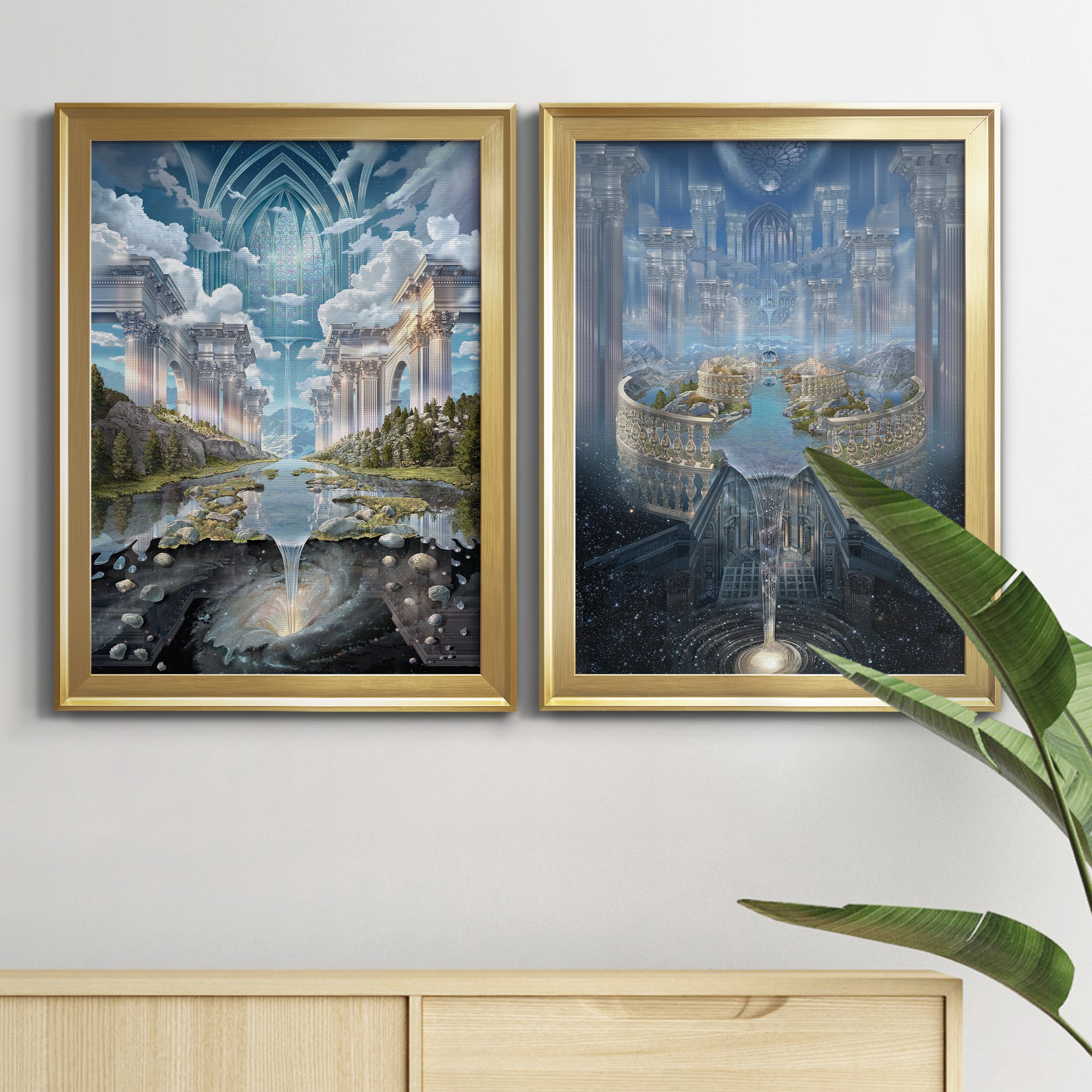 2 Piece Set Genesis II Premium Framed Canvas - Ready to Hang - 18.5 x 24.5 Each - Gold Frame