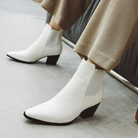 

Fashion Women Square Heels Slip-On Pattern Short Pointed Toe Boots