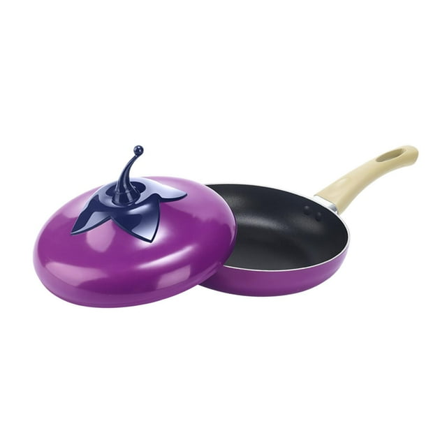 Tnarru Non Stick Frying Pan Pancake Pan with Handle Saucepan Home with Lid Cookware Induction Cooker Compatibility Fry Pan Eggplant Shaped