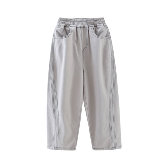Boys Cotton Pants Light Gray - Relaxed Fit Tapered Leg with Elastic Waistband for School Play Everyday, Kids to Teen,Size 9-10 T