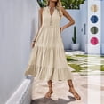thumbnail image 2 of New summer style simple midi dress with buttons, solid color, V-neck, sleeveless design, 2 of 5