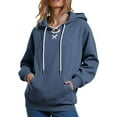 thumbnail image 2 of Hrsba Womens Winter Loose Sweatshirt Pocket Tops Womens Casual Long Sleeve Sweatshirt Solid Color Long Sleeve Hooded Sweatshirt with Drawstring for Winter Leisure, 2 of 4