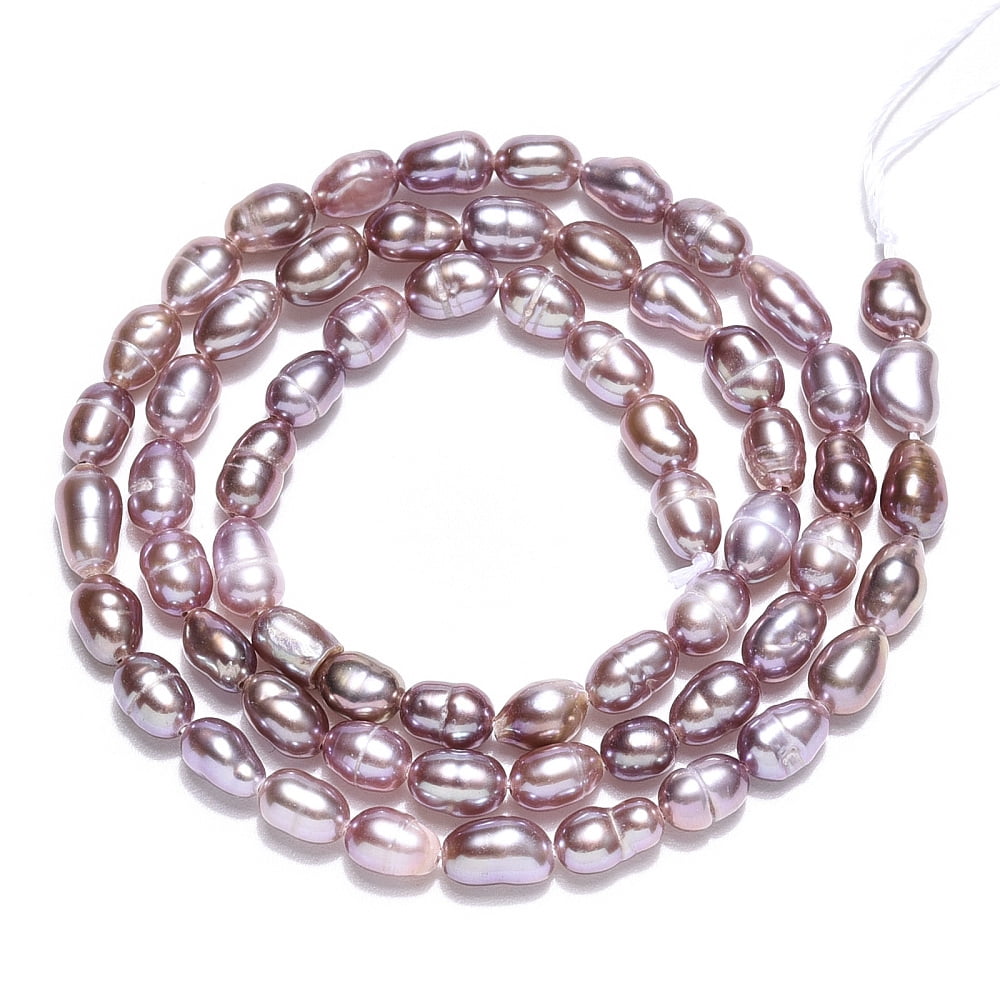 Natural Cultured Freshwater Pearl Beads Strands Baroque Keshi Pearl Rice Beads Thistle 4.5~8.2x3.5~4mm13.98 inch(35.5cm)
