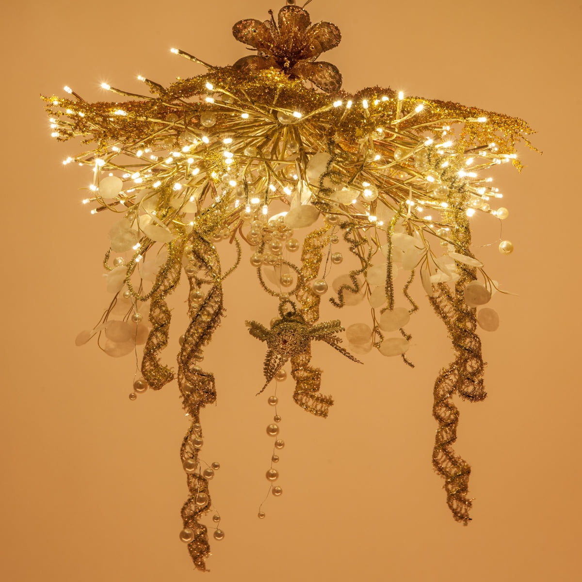 Wintergreen Lighting Starburst Lighted Branches, 24", Gold with 200 Warm White LED Twinkle Lights, Fully Shapeable, Plug-In