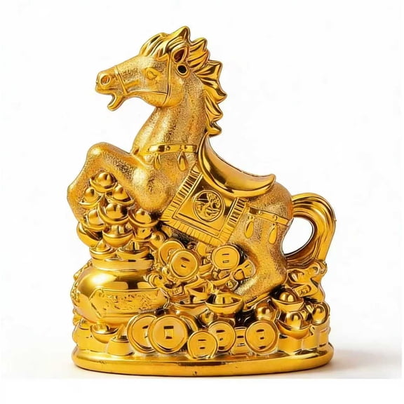 2026 Year of the Horse Zodiac Piggy Bank, Golden Plastic Lucky Horse Coin Bank & Desktop Decor(DSF)