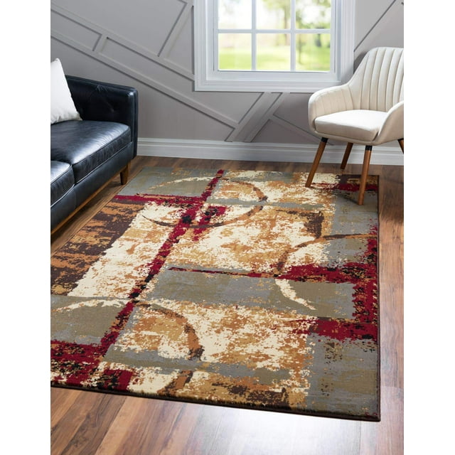 Unique Loom Barista Collection Modern, Abstract, Urban, Geometric, Distressed, Rustic, Warm Colors Area Rug, 4 ft x 6 ft, Multi/Beige