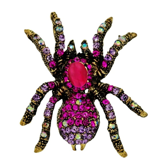 Jewelblings Antique Eight Legged Big Statement Rhinestone Hot Pink Spider Brooch Pin with AB Accent Gothic Halloween Costume Witch Jewelry