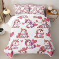 thumbnail image 2 of Metsweet Cute Unicorn Quilt King, Love Heart Print King Coverlet Set, Pink White, 2 of 7