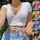 thumbnail image 2 of Women Fashion Solid Color Sexy V-neck Crop Tops Slim Fit Summer Short Sleeve Tank Top T Shirtspangjing, 2 of 4