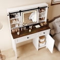 thumbnail image 4 of Kicctian Modern Vanity Desk with LED Mirror & Power Outlet - Makeup Table with 3 Drawers, Cabinet, Shelves & Storage Stool for Bedroom,White, 4 of 6