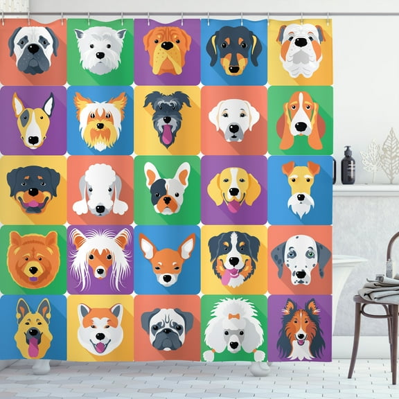 Ambesonne Dog Shower Curtain, Terrier Labrador Breed Pets, 69"Wx70"L, Purple Green